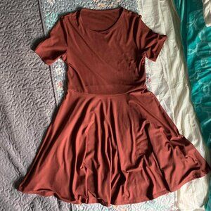 Shein Womens Red Ribbed Flare Dress Size Large L Casual Chic Soft Girl Cute
